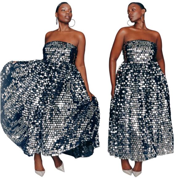 Eloquii Dresses & Skirts - NWT ELOUII Silver Paillette Strapless Dress With Full Skirt $219 Size 18